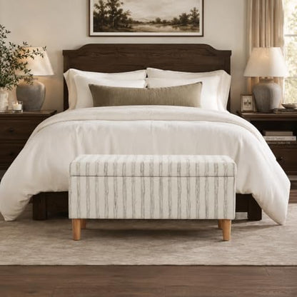 HomePop Malmo 36" Storage Bench - Gray & Cream Stripe - color: Gray and Cream Stripe