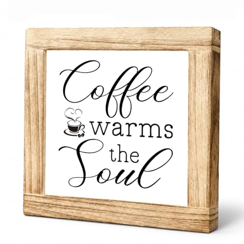 Coffee Wood Decor Coffee Warms The Soul Rustic Cafe Bar Sign Handmade Wood Plaque Farmhouse Wall Art Decoration Coffees Decor for Kitchen Office & Study Idea Gift for Coffees Lover 5.9x5.9 inches - color: Coffee 05