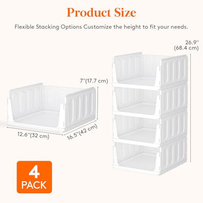 Lifewit 4 Pack Stackable Closet Organizers for Shelf, Plastic Clothes Storage Basket Bins for Wardrobe, Multifunctional Stacking Sweater Containers for Shelves, RV, Pantry, Kitchen, Dorm, 12.6" Wide - size: 16.5" Depth