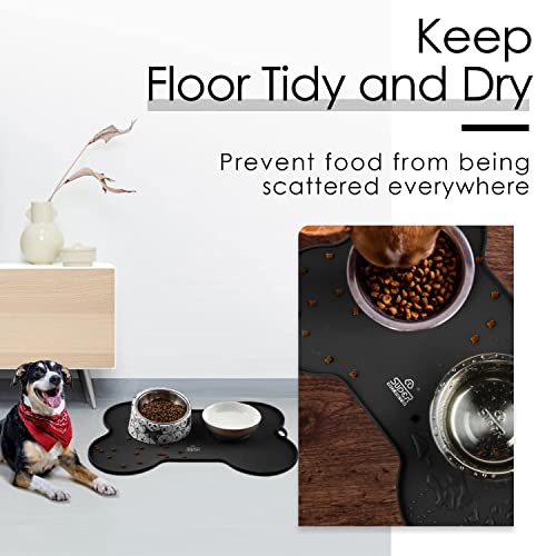 Super Design Dog Food Mat Dog Bowl Mat for Food and Water Silicone Non Spill Cat Feeding Mat Puppy Placemat Waterproof - 20.5" x 14.5", Black - color: Black-2