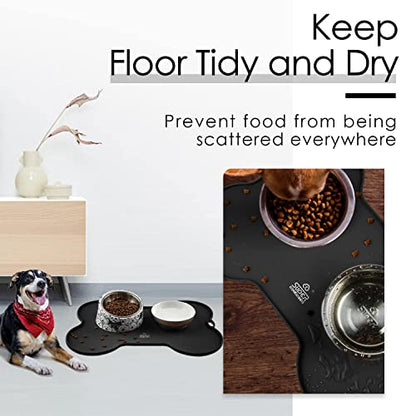 Super Design Dog Food Mat Dog Bowl Mat for Food and Water Silicone Non Spill Cat Feeding Mat Puppy Placemat Waterproof - 20.5" x 14.5", Black - color: Black-2