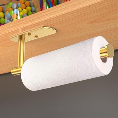 VAEHOLD Adhesive Paper Towel Holder Under Cabinet Wall Mount for Kitchen Paper Towel, Paper Towel Roll Holder Stick to Wall, Stainless Steel (Gold) - color: Gold