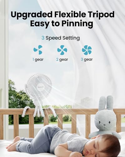 Gaiatop Mini Portable Stroller Fan, Battery Operated Small Clip on, Detachable 3 Speed Rechargeable, 360° Rotate Flexible Tripod Better Cooling for Car Seat Crib Treadmill Travel White - color: white