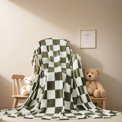 Richave Checkered Throw Blanket,Premium Lightweight Anti-Static 50x60 Inches Travel Size Sage Green Throw Blankets for Couch, Sofa, Chair, Bed, Camping, Picnic,Sage Green - color: Checkered Green, size: Travel (50-Inch-by-61-Inch)