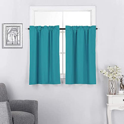 Diamond Home Linens Kitchen Window Curtain Tiers - Basement Valances Insulated 3 Layer Blackout Curtain Panels Modern Design for Kitchen, Nursey,Bathroom, 27 x 24 inch,1 Pair,Teal - color: Teal, size: 27"W x 24"L (Pack of 2)