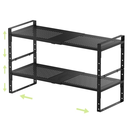 Expandable Shoe Rack Heavy-Duty Closet Organizer Adjustable Shelf Stackable Metal Framework for Entryway, Garage,RV,Pantry,Cabinet(Large,2 Packs/Black) - color: Black/2 Packs, size: LARGE:10.24"D x 16.54"W x 7.88"H