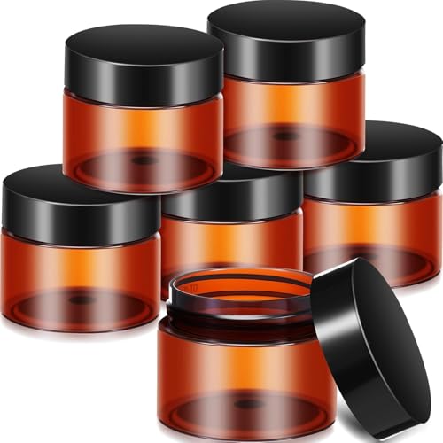 SATINIOR 6 Pack 4 oz Plastic Jars Containers with Lids Wide-mouth Refillable Leakproof Reusable Round Empty Jars for Travel Cosmetic Dry Food Spice Cookie Candy Home Kitchen Organizing(Amber) - color: Amber, size: 4 oz
