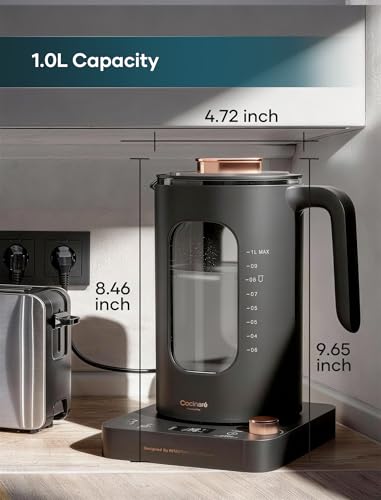 INTASTING Electric Tea Kettle, Electric Kettle with Tea Infuser, ±1℉ Knob Temperature Control, BPA-Free Glass, 1200W Fast Heating, Easy to Clean, 1 Liter (Dark Gray) - color: Dark Gray
