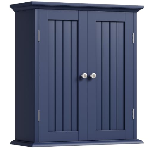 ChooChoo Bathroom Wall Cabinet, Over The Toilet Space Saver Storage Cabinet, Medicine Cabinet with 2 Door and Adjustable Shelves, Cupboard, Navy Blue - color: Navy Blue, size: 8.8"D x 21.1"W x 24"H