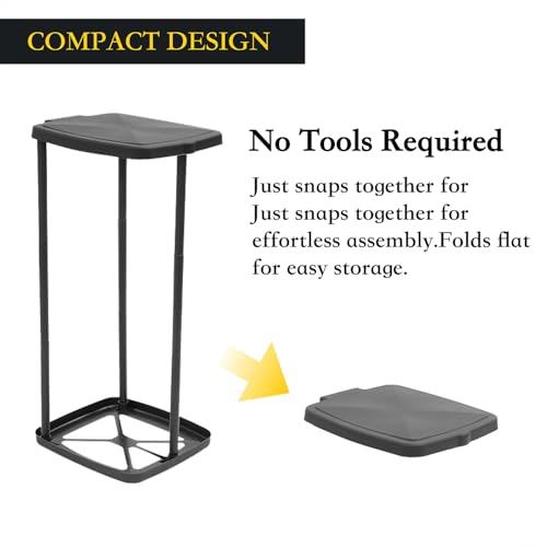 Portable Trash Bag Holder with Lid 13 Gallon Collapsible Garbage Bin for Camping, Kitchen, Outdoors Foldable Stand for 13-16 Gallon Bags Lightweight for Hiking, Picnics & Parties Black Polypropylene