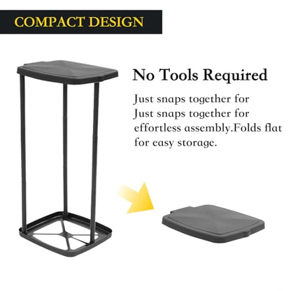 Portable Trash Bag Holder with Lid 13 Gallon Collapsible Garbage Bin for Camping, Kitchen, Outdoors Foldable Stand for 13-16 Gallon Bags Lightweight for Hiking, Picnics & Parties Black Polypropylene