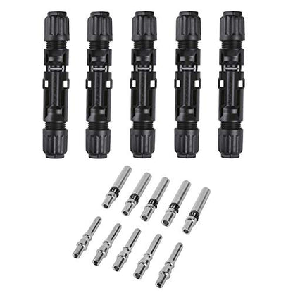 10AWG Solar Panel Connectors IP68 Waterproof 1500V 50A Solid Tinned Copper Terminal Black 5 Pairs for Solar PV Cable(6mm²) - size: 6mm2 (10AWG)