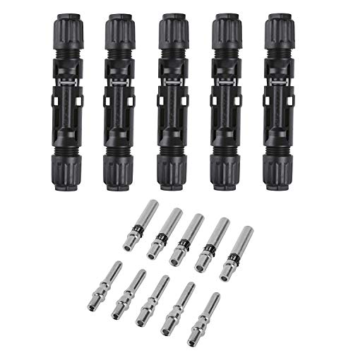 10AWG Solar Panel Connectors IP68 Waterproof 1500V 50A Solid Tinned Copper Terminal Black 5 Pairs for Solar PV Cable(6mm²) - size: 6mm2 (10AWG)