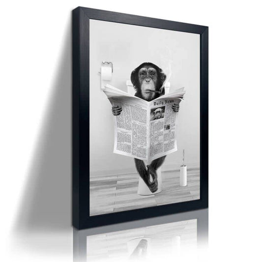 Funny Monkey Framed Wall Art in Bathtub,Black and White Canvas Monkey Wall Art Prints Farmhouse Bathroom Decor,Humor Animals Bathroom Painting Canvas Rustic Style Artwork(12"x16", Framed) - color: Black and White Monkey, size: 16"L x 12"W