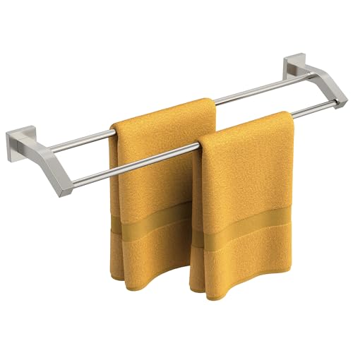 FORIOUS Double Towel Bar, 30 Inch Dual Towel Racks for Bathroom Wall Mounted, Thicken SUS304 Stainless Steel Bath Square Towel Rod Towel Holder Rail, Brushed Nickel - color: Stainless Steel, size: 30 Inch (Square)