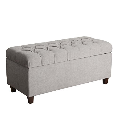 Homepop Home Decor | Tufted Ainsley Button Storage Ottoman Bench with Hinged Lid | Ottoman Bench with Storage for Living Room & Bedroom, Grey - color: Grey
