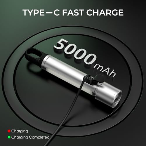 ADDplus Magnetic Flashlight Rechargeable,2000LM 5000mAh Flashlights High Lumens with 18 Modes,Waterproof, Adjustable,Powerful Flash Light,Multi-Flashlights for Home,Car,Hiking,Camping (1, Silver) - color: Silver