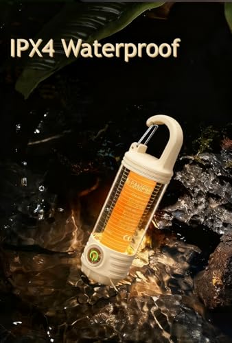 Flamix 2-in-1 LED Camping Lanterns and flashlights for Hurricane, Hiking, Home, Emergency, Rechargeable Camping Lantern with 6 Lighting Modes, IPX4 Waterproof, Compact Design, One-Hand Hold,Beige