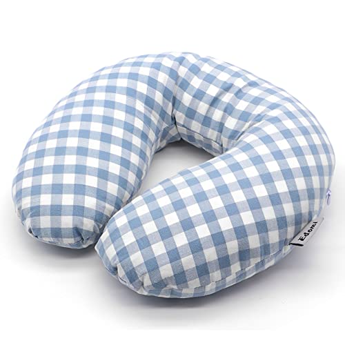 Buckwheat Pillow for Side Sleepers Cervical Neck Cooling Pillows U Shaped Pillow Ergonomic Travel Head Pillow for Sleeping Buckwheat Hulls Filling Removable Cotton Cover (12x12 inch, Blue) - color: Lattice-blue