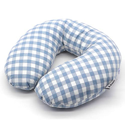Buckwheat Pillow for Side Sleepers Cervical Neck Cooling Pillows U Shaped Pillow Ergonomic Travel Head Pillow for Sleeping Buckwheat Hulls Filling Removable Cotton Cover (12x12 inch, Blue) - color: Lattice-blue