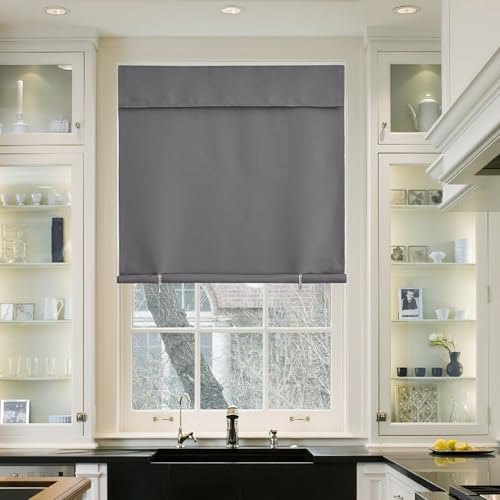 NICETOWN No Drill Thermal Insulated Curtain Grey 42" W x 63" L, Self-Adhesive Adjustable Privacy Blackout Window Cover for Bedroom, Living Room & Rental Apartment, 1 Panel - color: Grey, size: 42"W x 63"L (Pack of 1)