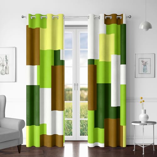 Tyrot Avocado Green 100% Blackout Curtains for Bedroom 84 inch Long 2 Panels Set White Modern Abstract Geometric Black Out Curtains Insulated Room Darkening Window Drapes for Living Room, 52Wx84L - color: Avocado Green, size: 52"W x 84"L (Pack of 2)