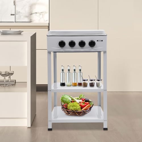 4 Burner Gas Stove Set with Support Leg Stand, Portable Natural Gas Stove with 4 Burners, Camping Cookware Set for Outdoor Cooking Camping (Without connecting hose) (White)