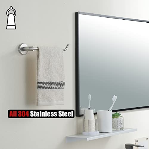 JQK Bath Hardware Towel Bar Accessory Set, 5-Piece Bathroom Accessories Fixtures Set Brushed Finished Wall Mount Includes 24" Towel Bar, 9" Hand Towel Bar, Toilet Paper Holder, Robe Hook x2, BAS105-BN - color: Brushed