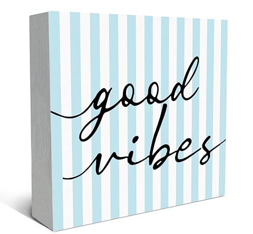 SRADMO Inspirational Wood Box Sign Desk Decor, Inspirational Office Decor, Light Blue Striped Motivational Theme Wooden Block Box Sign Decoration for Home Office Shelf Table Decorative Accessories - color: Striped, size: 5″×5″