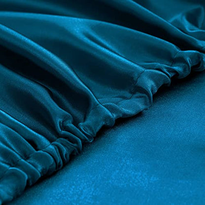 Homiest 3pcs Satin Sheets Set Luxury Silky Satin Bedding Set with Deep Pocket, 1 Fitted Sheet + 1 Flat Sheet + 1 Pillowcase (Twin Size, Dark Teal) - color: Dark Teal, size: Deep pocket - Twin size