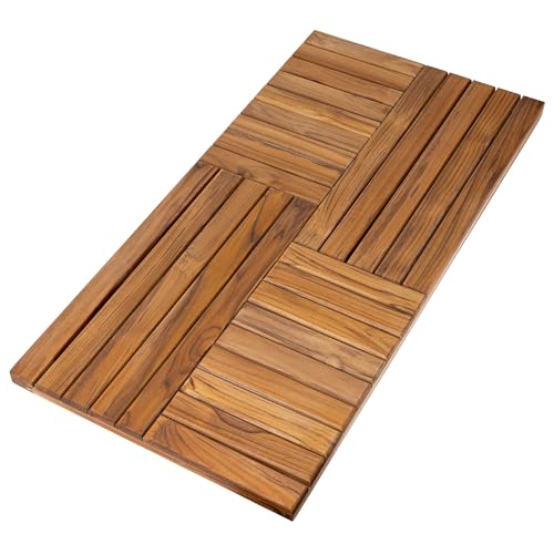 Utoplike Teak Wood Bath Mat, Extra Large Shower Mat for Bathroom, 40 x 20 inch Non Slip Wooden Floor Sturdy Mat for Inside Shower Luxury Spa Home or Outdoor - size: 40" x 20" (Rectangular)