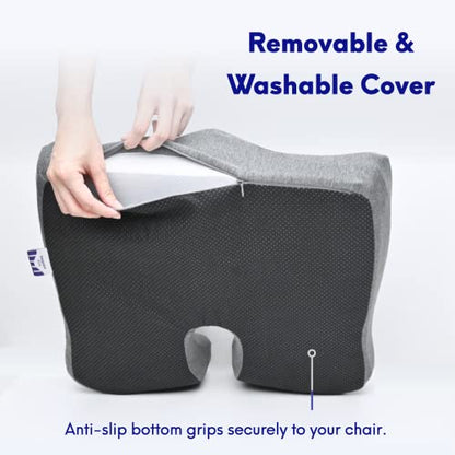 C CUSHION LAB Patented Pressure Relief Seat Cushion for Long Sitting Hours on Office/Home Chair, Car, Wheelchair - Extra-Dense Memory Foam for Hip, Tailbone, Coccyx, Sciatica - Light Grey - color: Gray