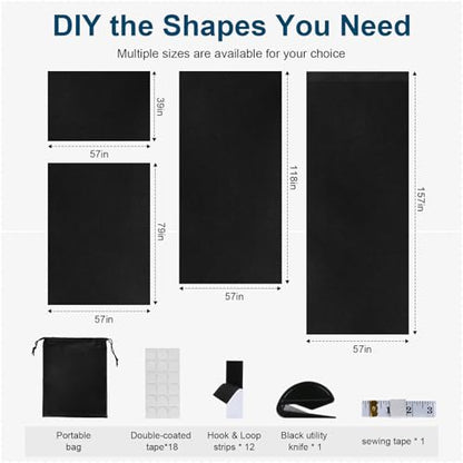 100% Blackout Curtains for Bedroom, No Drill Window Shades, Portable DIY Blackout Blinds with Stickers & Tabs for Travel, RV, Dorm, Nursery & Media Room (57" x 39", Black) - size: 57"W x 39"H