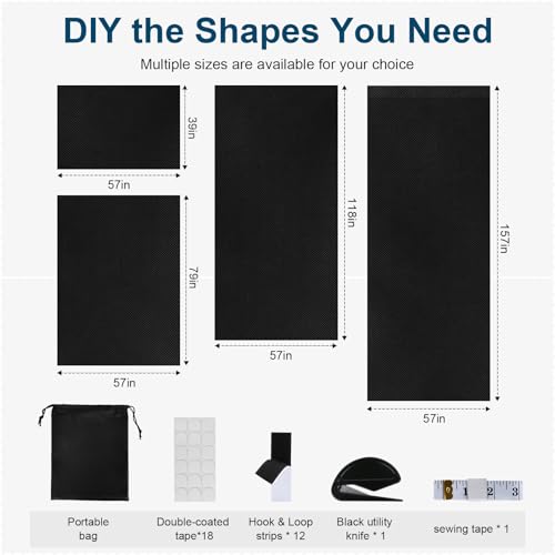 100% Blackout Curtains for Bedroom, No Drill Window Shades, Portable DIY Blackout Blinds with Stickers & Tabs for Travel, RV, Dorm, Nursery & Media Room (57" x 157", Black) - size: 57"W x 157"H