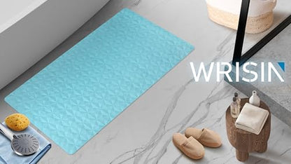 Non Slip Bathtub Mat for Bath Tub Shower - Natural Rubber Mat with 241 Suction Cups - Soft Bathroom Safety Mat - Unique Diamond Pattern - Fatigue Relief - Machine Washable - 16 × 28 Inch - color: Blue, size: 28" x 16" (Rectangular)