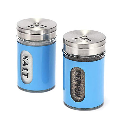 Salt and Pepper Shakers Stainless Steel and Glass Set with Adjustable Pour Holes - color: Stainless Steel