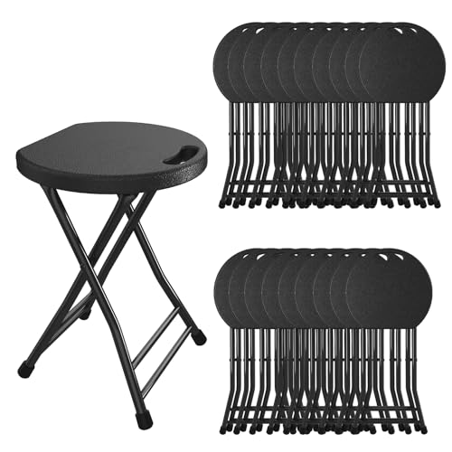Folding Stool, 18 Inch Foldable Stool with Handle & Steel Frame, Pack of 20 Folding Bar Stools, 440lbs Sturdy Foldable Lightweight Metal Chair for Camping, Indoor and Outdoor, Black - color: Black, size: 18-inch Pack of 20