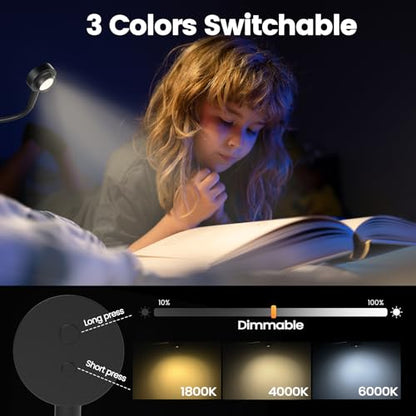 Magnetic Reading Light,Flexible Book Light,Bendable Spotlight Desk Lamp,Head Switch 3 Colors Dimmable LED for Bedside Bed Frame, All Metal CRI95+ Power By USB C, Adapter Included - color: Magnetic Base