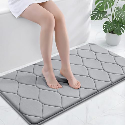 Smiry Memory Foam Bath Mat 44''x24'', Ultra Soft Non-Slip Bathroom Rug, Plush Water Absorbent Quick Dry and Machine Washable Floor Mat for Shower, Tub & Home Decor, Grey - color: Grey, size: 44'' X 24''