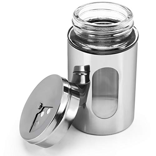 Accmor 2pcs Salt and Pepper Shakers,Stainless Steel Shaker for Salt Powder Sugar Cinnamon Pepper, Spice Dispenser with Adjustable Pour Holes,Silver - color: Silver