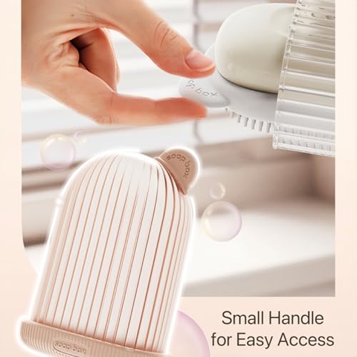Travel Soap Case Container Leakproof Bar Soap Box with Lid Soap Holder with Draining Layer and Silicone Brush Portable Soap Dishes for Traveling Camping Gym Shower Outdoor (White) - color: White