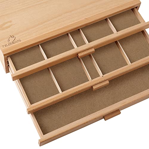 7 Elements 3 Drawer Wooden Artist Storage Supply Box for Pastels, Pencils, Pens, Markers, Brushes and Tools - size: 3-Drawer