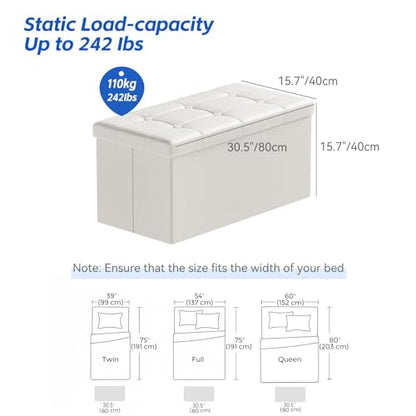BRIAN & DANY 30 Inches Storage Ottoman Bench, Faux Leather Ottoman with Storage, Folding Bench Shoe, Foot Rest Stool, for Living Room, White - color: White