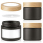 2 oz Matt Black Glass Jars with Lids, 3 Pack Small Glass Containers with Plastic Woodgrain Lids & Inner Liners, Empty Reusable Airtight Cosmetic Containers for Tea, Coffee, Creams, Lotion, Spice - color: Black