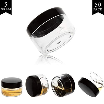 Polypropylene 5 Gram Cosmetic Containers 50pcs Sample Jars Tiny Makeup Sample Containers with lids (Black) - color: Black