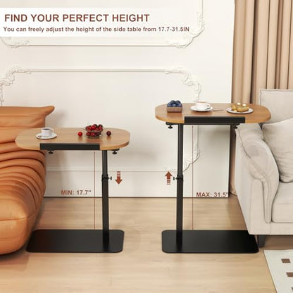 Solid Wood C Shaped Side Table for Sofa/Bed, Adjustable Height C Shaped End Table Metal Base, 360°Swivel/Flip Top Couch Tables That Slide Under, Small Spaces Laptop Stand Coffee Table (Wood) - color: Wood