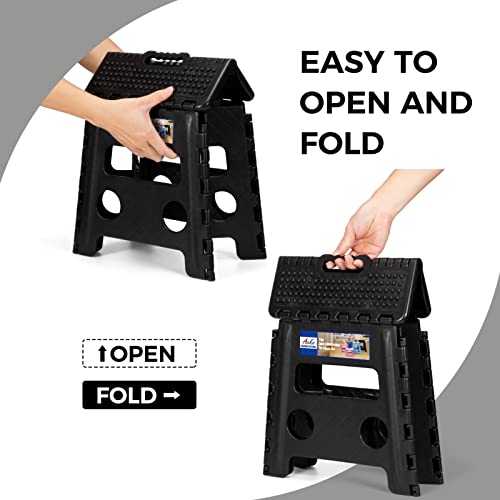 ACKO Folding Step Stool 13 inch Height Premium Heavy Duty Foldable Step Stools for Adults and Kids, Kitchen Plastic Small Collapsible Stepping Stool Hold Up to 300 LB Dot Black (1 Pack) - color: Dot Black, size: 13 Inch