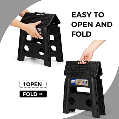 ACKO Folding Step Stool 13 inch Height Premium Heavy Duty Foldable Step Stools for Adults and Kids, Kitchen Plastic Small Collapsible Stepping Stool Hold Up to 300 LB Dot Black (1 Pack) - color: Dot Black, size: 13 Inch