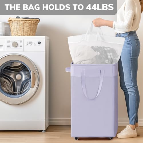 Goodpick Laundry Basket with Wheels 2-Pack, 75L Collapsible Laundry Baskets with Removable Wash Bag, Clothes Laundry Hamper on Wheels, Light Purple - color: Light Purple 2-Pack