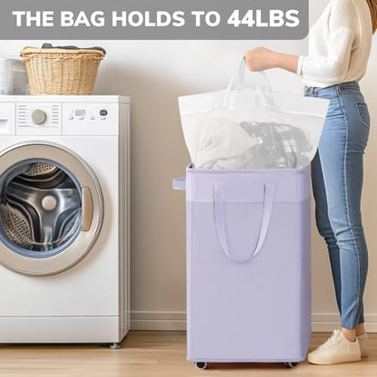 Goodpick Laundry Basket with Wheels,75L Collapsible Laundry Baskets with Removable Wash Bag, Clothes Laundry Hamper on Wheels, Light Purple - color: Light Purple 1-Pack